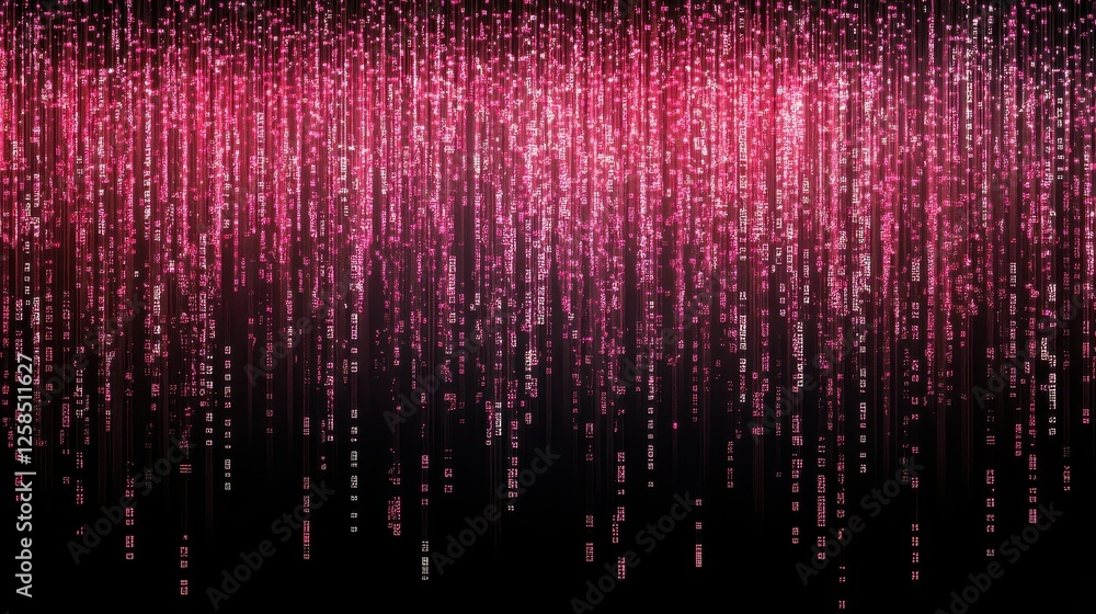 Poster luminous pink streams, abstract data visualization on black backdrop