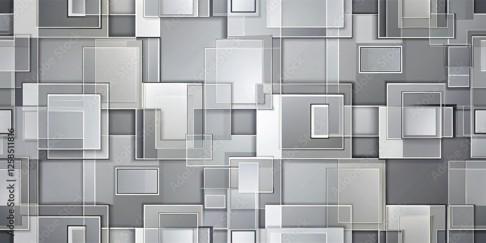 Poster Abstract Geometric Pattern of Overlapping Gray Squares and Rectangles