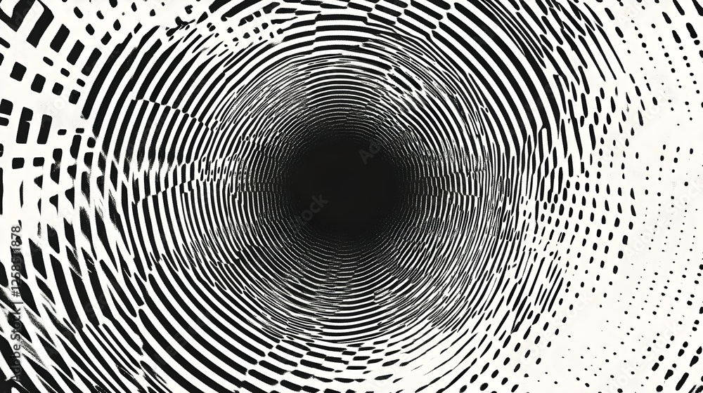 Poster monochrome abstract tunnel: geometric optical illusion pattern and design element