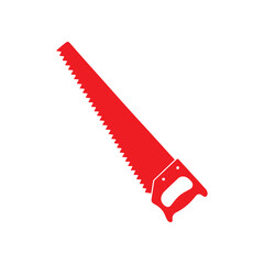 Red hand saw silhouette vector flat illustration design on white background.
