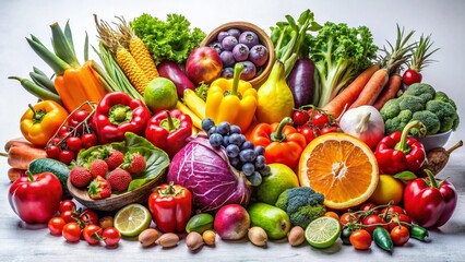 Vibrant Rainbow Fruit & Vegetable Medley on White – Colorful Food Photography