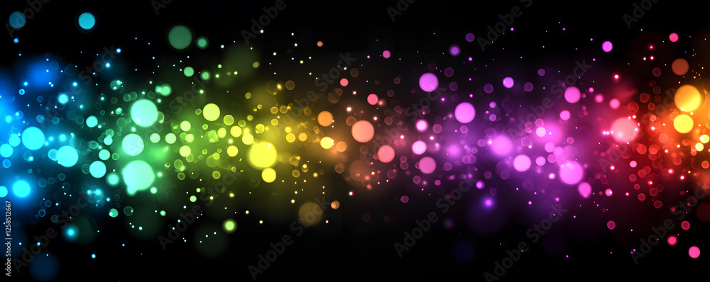 Poster vibrant rainbow bokeh lights background sparkling shimmering glowing particles abstract design