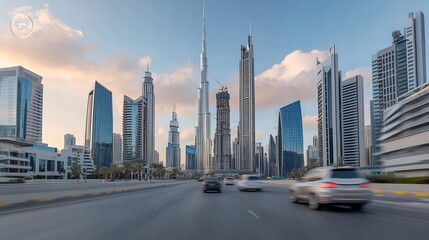 Obraz premium Dubai Skyline Highway Sunrise Cityscape