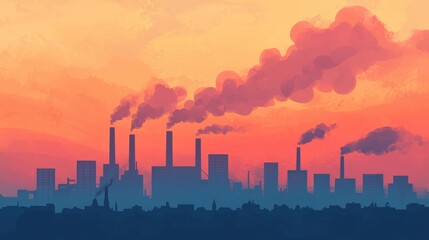 Obraz premium Silhouette of Industrial Landscape at Dusk with Colorful Sky