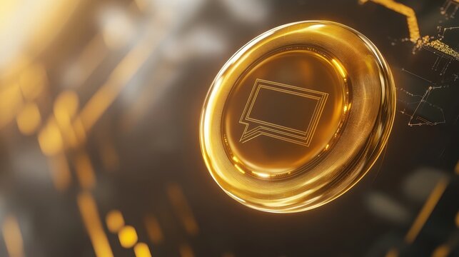 Glowing gold speech bubble icon in digital network background