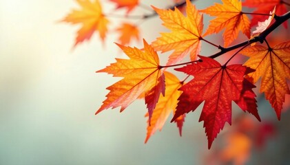 Vibrant orange and red leaves adorning a wooden branch, branches, color, foliage