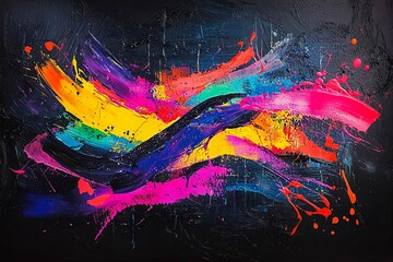 Abstract splashes of neon paint on a dark background, creating a vivid and energetic composition.