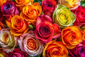 Naklejka premium Vibrant Rose Bouquet Overhead: A Stunning Top View of Colorful Roses