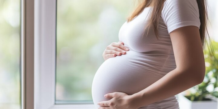 Multiple Birth Awareness Month. Expectant motherhood journey near window, natural light, maternity fashion, calming atmosphere
