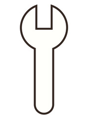 Stylized wrench outline symbolizing tools, repair, engineering, and construction. Ideal for technology, mechanics, DIY projects, industrial work machinery precision and maintenance. Flat color