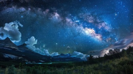 Majestic milky way over mountain landscape at night. International Dark Sky Week