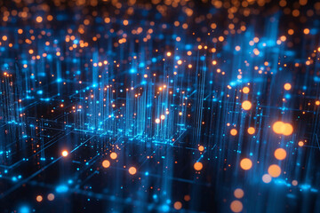 Obraz premium Neon lines and colorful particles in an abstract cyberpunk style. Futuristic high-tech digital artwork for technology-inspired projects.