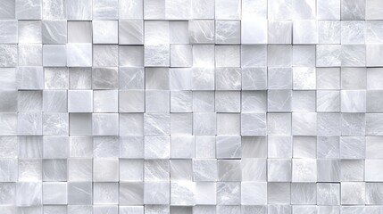 Luxurious White Marble Cube Mosaic Wall with Subtle Texture Detail