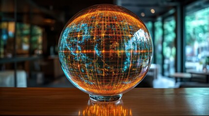 Global data sphere on cafe table