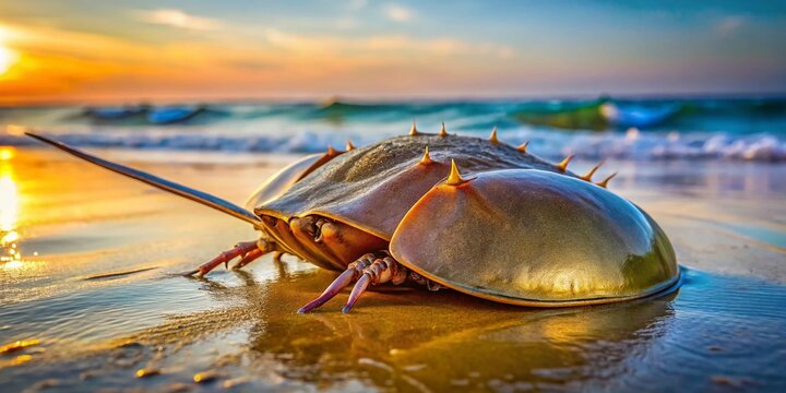 Atlantic Horseshoe Crab Close-Up, Coastal Creature, Marine Life, Ocean Wildlife, Nature Photography