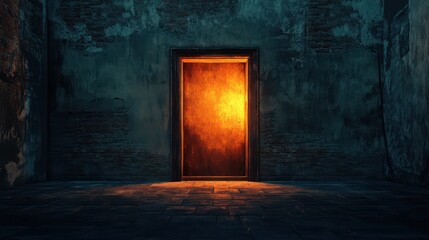 Mysterious Entrance to a Hidden Circus with Glowing Light Casting Shadows in an Abandoned Space