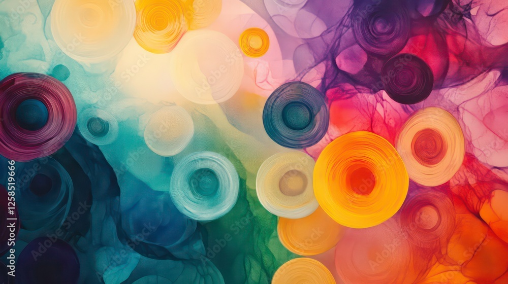Poster a tight shot of a vibrant backdrop, brimming with hazy circles and lines clustered in its core