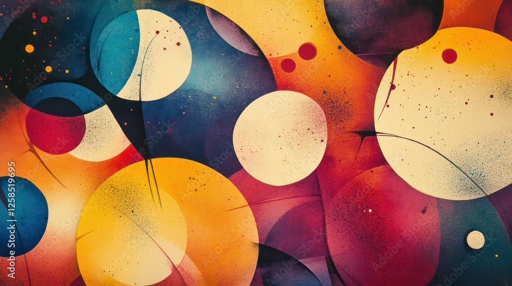 Poster a tight shot of a vibrant backdrop, brimming with hazy circles and lines clustered in its core