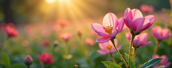 Obraz premium Dew-kissed million bells flowers sway gently in the morning breeze, dew, delicate