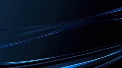 Sleek Blue curves and lines on a dark background. Geometric pattern for banner template with white space in the center for text. Minimalist wallpaper with copy space.