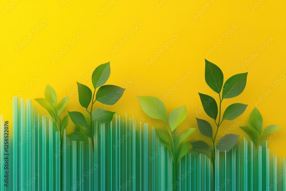 Aufkleber upward flowing lines resembling plant growth with a vibrant yellow background for creative design. g