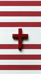 Obraz premium Red Cross Symbol on Red and White Striped Background Representing Faith Hope and Spirituality