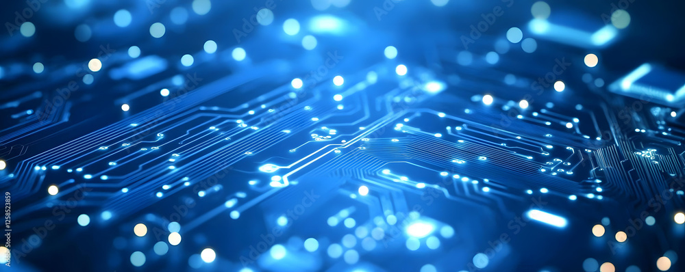 Poster abstract closeup of illuminated circuit board technology digital network