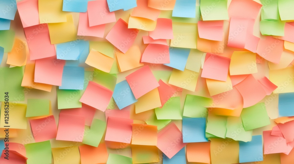 Poster Chaotic arrangement of colorful sticky notes symbolizes the stress and complexity of multitasking and time management in a work environment, highlighting the pressure of deadlines