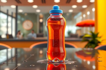 Glossy Sports Water Bottle, A high-detail 3D render with condensation on a reflective surface
