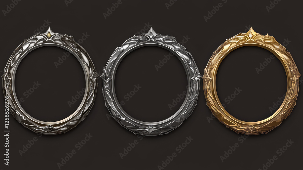 Poster empty game award labels frames of for first, second and third place . vector set of cartoon gold, si