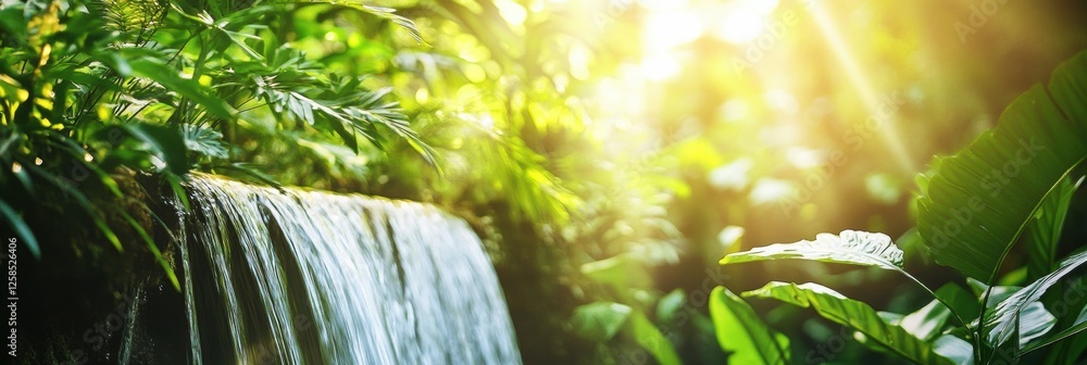Aufkleber natural waterfall cascading through lush greenery under sunlight in a serene environment showcasing 