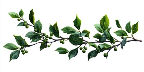 Obraz premium A single sprig of holly with berries and leaves, isolated on a transparent background for design use.