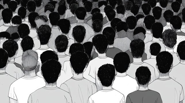 Monochromatic mass, Back view of crowd representing unity concept