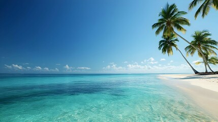 Tropical Beach Scene With Palm Trees And Turquoise Water