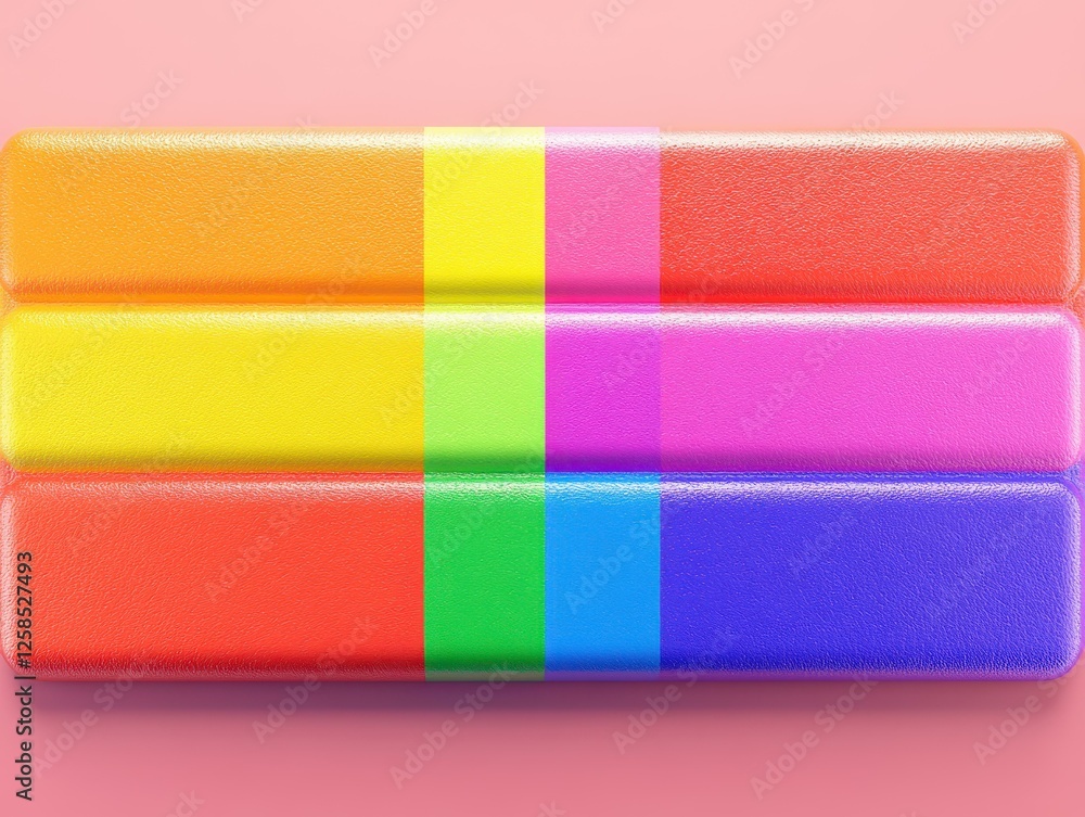 Aufkleber rainbow blocks arranged in a colorful pattern on light pink background artistic arrangement for grap