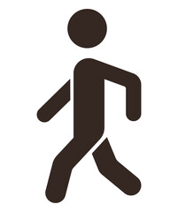 Simplistic black silhouette of a walking figure in mid-step. Ideal for movement, exercise, fitness, pedestrian safety, hiking, activity tracking, urban planning. Flat color icon