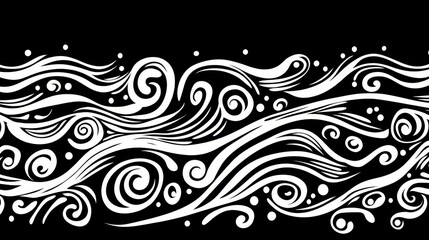 Fototapeta premium Monochrome abstract water design with swirls and floating shapes