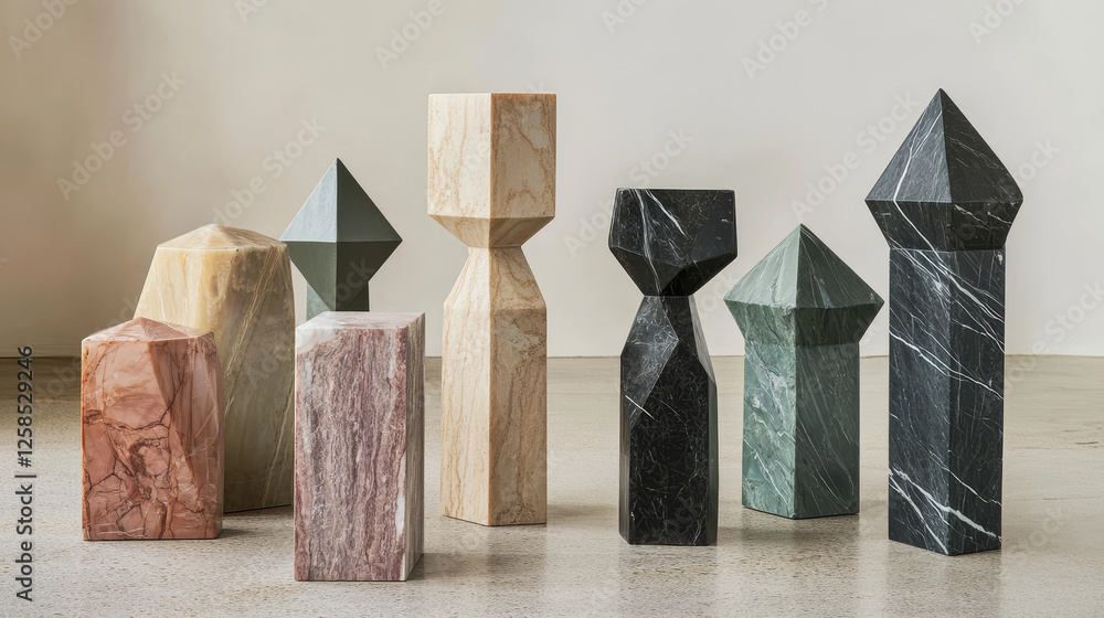 Poster minimalist geometric cube podiums of different height on red studio setup background. realistic glos