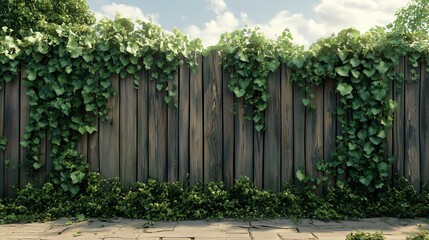 Overgrown Wooden Fence With Ivy