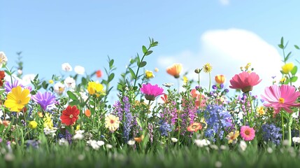 Fototapeta premium Vibrant Wildflower Meadow in Bright Sunlight