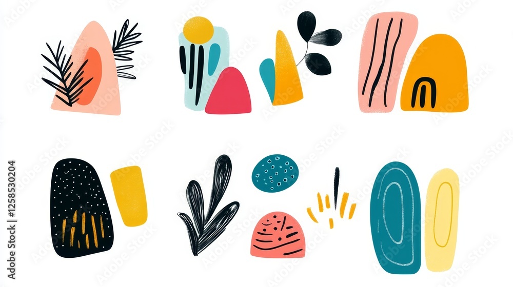 Poster colorful abstract shapes and patterns created with bold lines and vibrant colors for artistic inspir