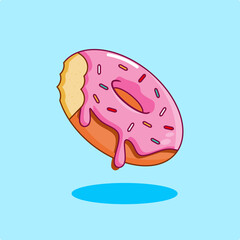 Naklejka premium Bitten Donut illustration sprinkle sweet strawberry flavor, Cartoon design vector