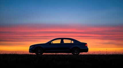 Fototapeta premium Silhouette of a Sedan at Sunset