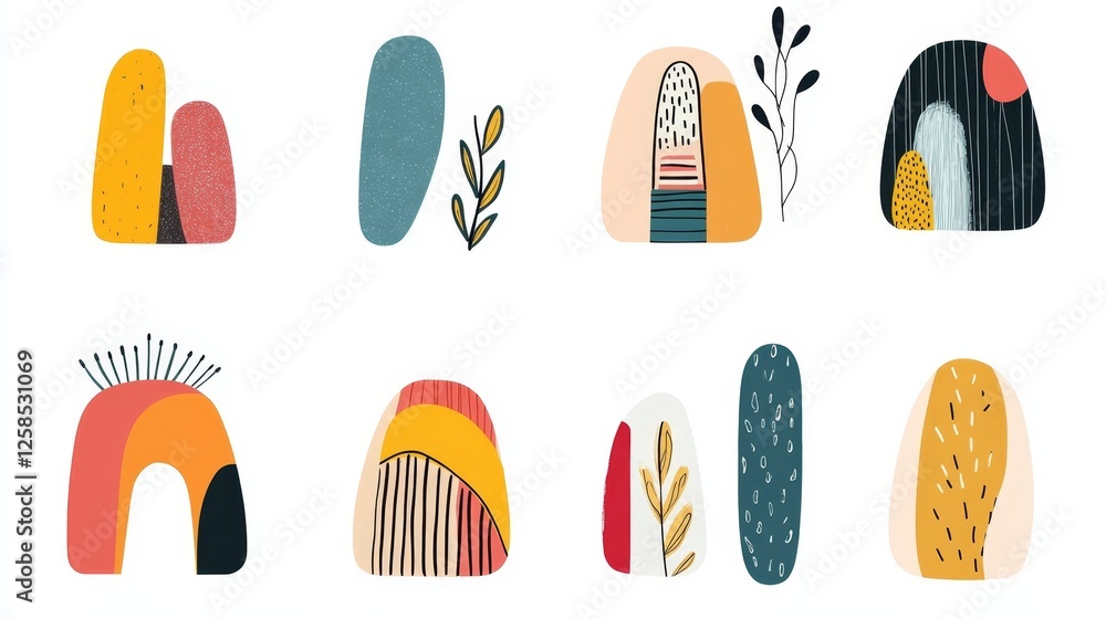 Poster colorful abstract shapes and patterns in a contemporary design style showcasing artistic creativity 