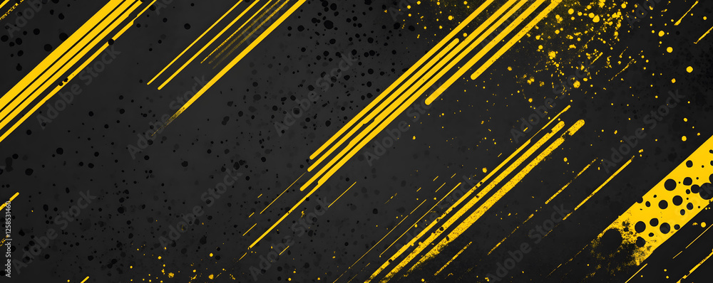 Poster abstract black and yellow diagonal lines background with splatter texture design