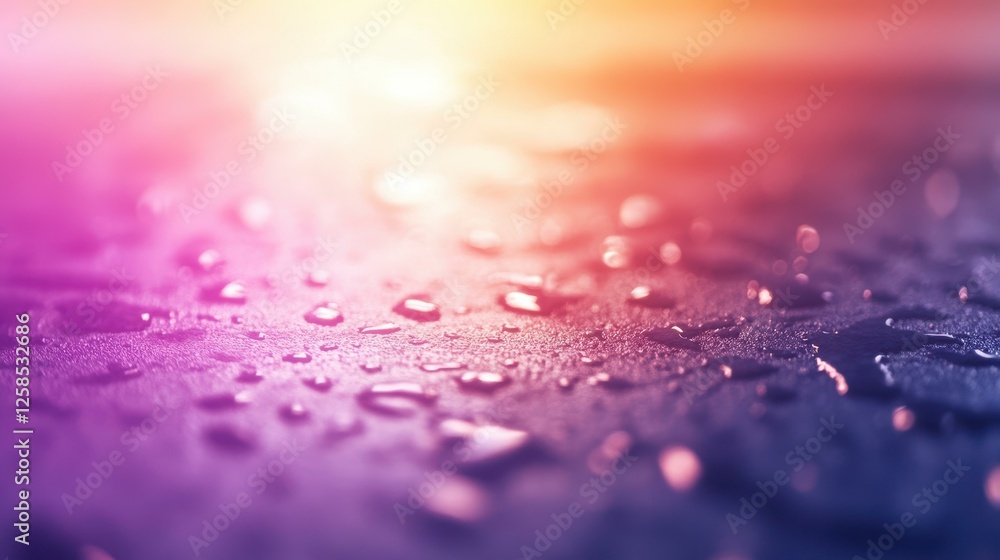 Poster water droplets on surface with abstract light patterning