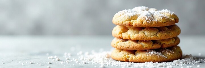 Perfectly baked Christmas cookie stack with generous dusting of white powdered sugar, white, dessert, holiday season