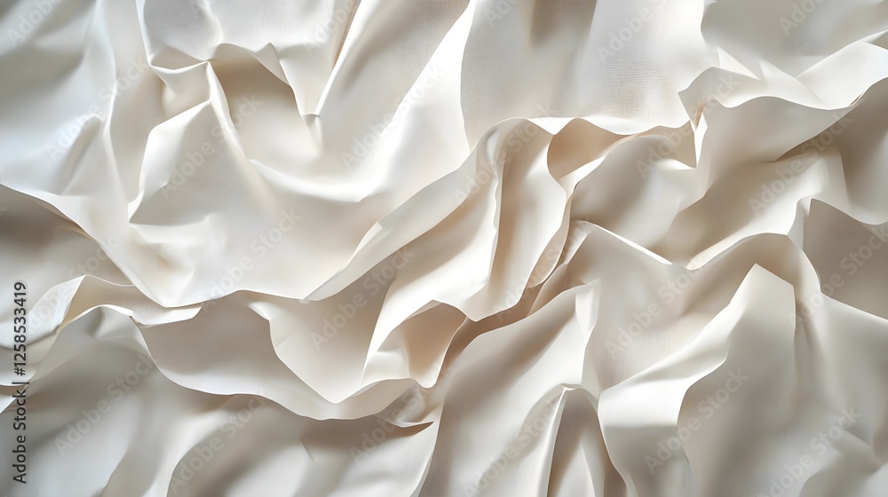 Poster abstract close-up of wavy beige fabric with soft folds and elegant shadows forming a smooth, texture