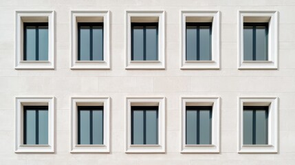Fototapeta premium Resource Allocation style. Clean building facade with multiple windows in a grid layout.