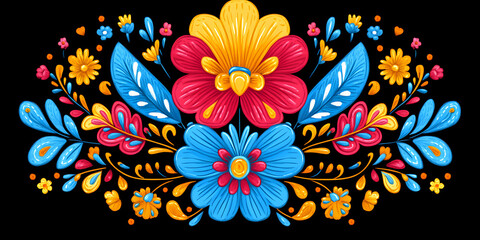 Vibrant Floral Arrangement, Colorful Flowers Bloom Beautifully on Black Background, Celebrating Spring's Arrival
